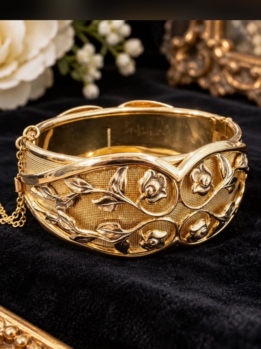 Whiting & Davis Gold Floral Vine Bangle Bracelet